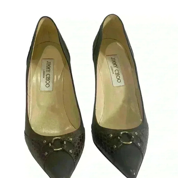 Jimmy Choo Watson Women’s Gray Leather Purple Snakeskin Pumps Size EUR 37/US 7 - Picture 2 of 12